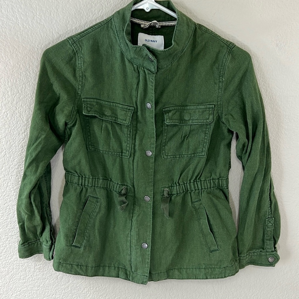Old Navy Army Green Linen Blend Jacket Size Girl Size L 10-12